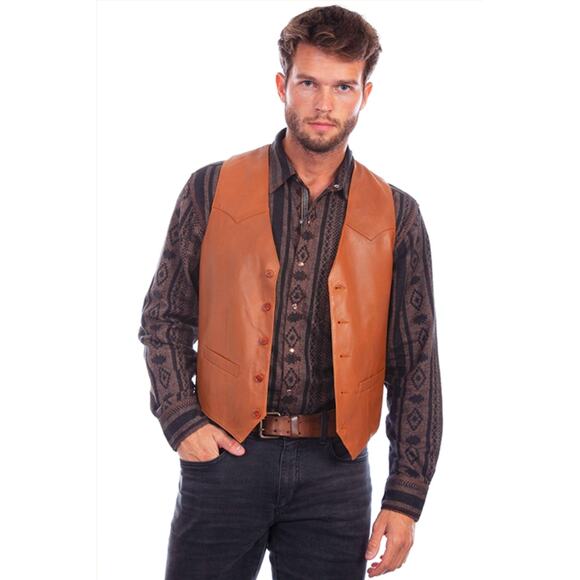 Vintage Scully Ranch Tan Genuine Leather Button Front Western Vest - Picture 1 of 10